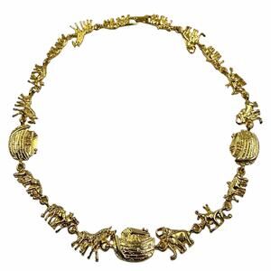 VTG Made In USA Gold Noahs Ark Link Charm Necklace Animal Cottage Novelty 90s